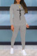 Grey Casual Street Letter Print O Neck Long Sleeve Two Pieces