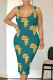 Green Sexy Geometric Print Contrast O Neck Printed Dresses