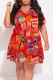 Red Casual National Totem Geometric Print Contrast V Neck Printed Plus Size Dresses
