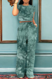 Khaki Casual Print Pocket Patchwork O Neck Short Sleeve Two Pieces