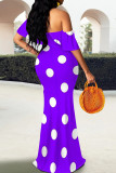 Red Elegant Polka Dot Patchwork Backless Off Shoulder Long Dresses