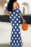 Red Elegant Polka Dot Patchwork Backless Off Shoulder Long Dresses