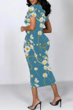 White Elegant Floral Print Chain print O Neck Printed Dresses