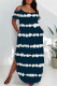 Navy Blue Casual Leopard Camouflage Faux Denim Print Pocket Contrast U Neck Printed Plus Size Dresses