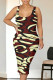 Brown Red Casual Graffiti Print Rhombus U Neck Printed Dresses
