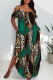 Green Casual Leopard Camouflage Faux Denim Print Pocket Contrast U Neck Printed Plus Size Dresses