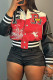 Red Street Print Buckle Patchwork Mandarin Collar Outerwear