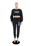 Red Casual Daily Letter Print O Neck Long Sleeve Two Pieces