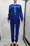 Red Casual Street Letter Print O Neck Long Sleeve Two Pieces