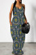 Ink Green Sexy Geometric Print Pocket Contrast V Neck Printed Dresses