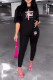 Black Casual Print Patchwork O Neck Short Sleeve Two Pieces