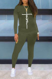 Red Casual Street Letter Print O Neck Long Sleeve Two Pieces