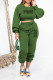Green Casual Daily Letter Print O Neck Long Sleeve Two Pieces