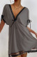 Grey Sexy Lace Patchwork Backless Bow Decor Contrast V Neck Straight Dresses