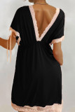 Pink Sexy Lace Patchwork Backless Bow Decor Contrast V Neck Straight Dresses