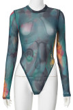 Leopard Print Sexy Print Patchwork O Neck Skinny Bodysuits