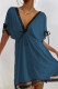 Blue Sexy Lace Patchwork Backless Bow Decor Contrast V Neck Straight Dresses