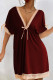 Burgundy Sexy Lace Patchwork Backless Bow Decor Contrast V Neck Straight Dresses