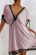 Pink Sexy Lace Patchwork Backless Bow Decor Contrast V Neck Straight Dresses