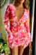 Rose Red Sexy Print Hollow Out Patchwork Backless Strap Design Deep V Neck Wrapped Skirt Dresses