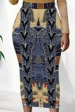 Blue Sexy Print Patchwork Skinny Mid Waist Pencil Positioning Print Bottoms