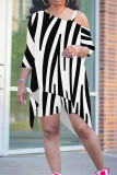 Red Casual Plaid Zebra Print Splashed ink printing Irregular Contrast Sloping Shoulder Plus Size Two Pieces