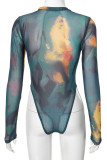 Leopard Print Sexy Print Patchwork O Neck Skinny Bodysuits