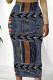 Blue Brown Sexy Print Patchwork Skinny Mid Waist Pencil Positioning Print Bottoms