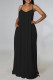 Black Sexy Solid Color Pocket Patchwork Backless Spaghetti Strap Sling Dresses