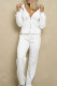 White Casual Letters Patchwork Zipper Hooded Long Sleeve Two Pieces