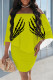 Yellow Sexy Print Patchwork Backless Off Shoulder Wrapped Skirt Dresses