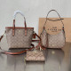 Khaki Casual Street Letters Fringed Trim Patchwork Contrast Bags
