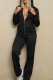Black Casual Letters Patchwork Zipper Hooded Long Sleeve Two Pieces