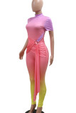 Multi-color Casual Gradient Color Patchwork Strap Design Zipper Half A Turtleneck Skinny Jumpsuits