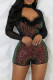 Black Sexy Gradient Color Hollow Out Sequins Patchwork Feathers Backless Zipper O Neck Skinny Rompers