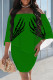 Green Sexy Print Patchwork Backless Off Shoulder Wrapped Skirt Dresses