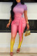 Multi-color Casual Gradient Color Patchwork Strap Design Zipper Half A Turtleneck Skinny Jumpsuits