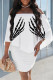 White Sexy Print Patchwork Backless Off Shoulder Wrapped Skirt Dresses
