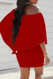 Red Sexy Print Patchwork Backless Off Shoulder Wrapped Skirt Dresses
