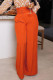 Tangerine Red Casual Solid Color Patchwork With Belt Loose High Waist Wide Leg Patchwork Bottoms