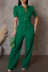 Green Casual Solid Color Pocket Buckle Patchwork Turndown Collar Regular Jumpsuits(the buttons are subject to the actual)