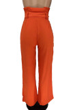 Green Casual Solid Color Patchwork With Belt Loose High Waist Wide Leg Patchwork Bottoms