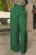Green Casual Solid Color Patchwork With Belt Loose High Waist Wide Leg Patchwork Bottoms