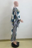Multicolor Casual Print Painted Shirt Collar Long Sleeve Two Pieces