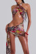 Colour Sexy Print Hollow Out Patchwork Backless Halter Wrapped Skirt Dresses