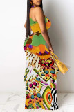 Leopard Print Sexy Graffiti Print Contrast O Neck One Step Skirt Dresses