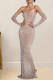 Apricot Sexy Solid Color Patchwork Backless High Slit Hot Drill Strapless Long Sleeve Three Pieces