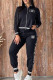 Black Casual Letters Draw String Pocket Patchwork Zipper Zipper Collar Long Sleeve Two Pieces