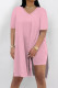 Pink Casual Solid Color Patchwork High Slit V Neck Half Sleeve Two Pieces