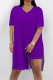 Purple Casual Solid Color Patchwork High Slit V Neck Half Sleeve Two Pieces